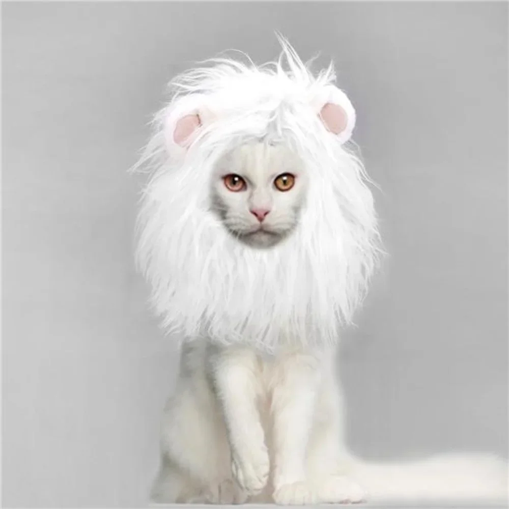 Lion Mane Wig for Cats | Funny Pet Clothing Accessories | Size M White
